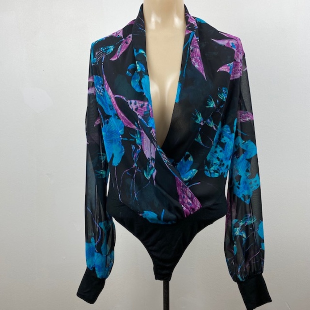 Bebe BodySuit, Black with Floral, Small